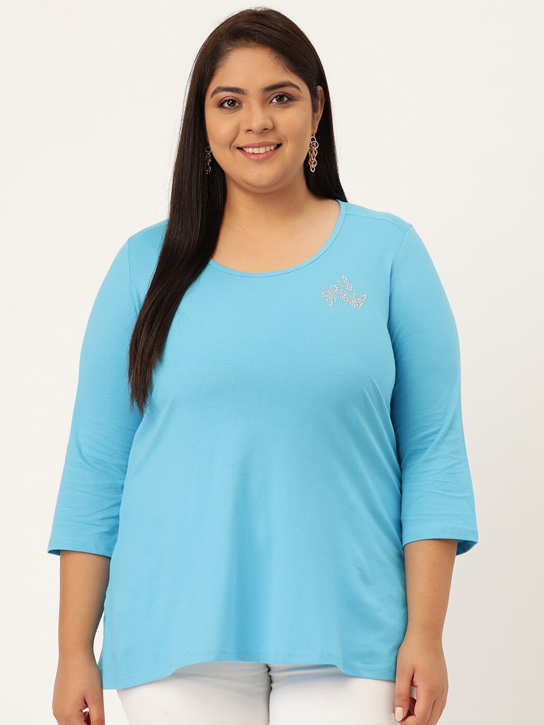 

theRebelinme Plus Size Women Turquoise Blue Cotton T-shirt