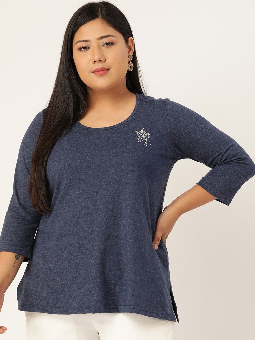 

theRebelinme Plus Size Women Blue Cotton T-shirt