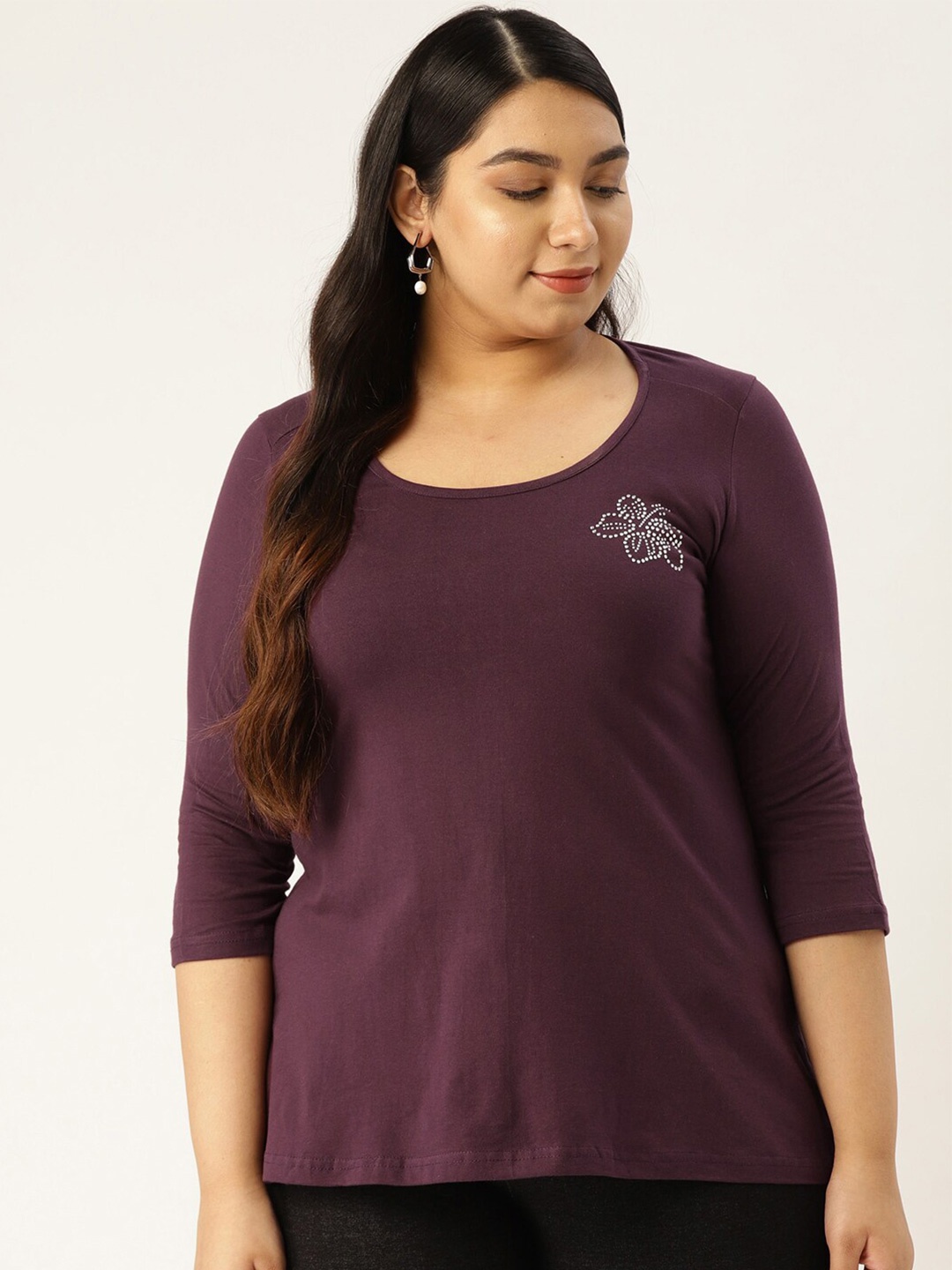 

theRebelinme Plus Size Women Purple Cotton T-shirt