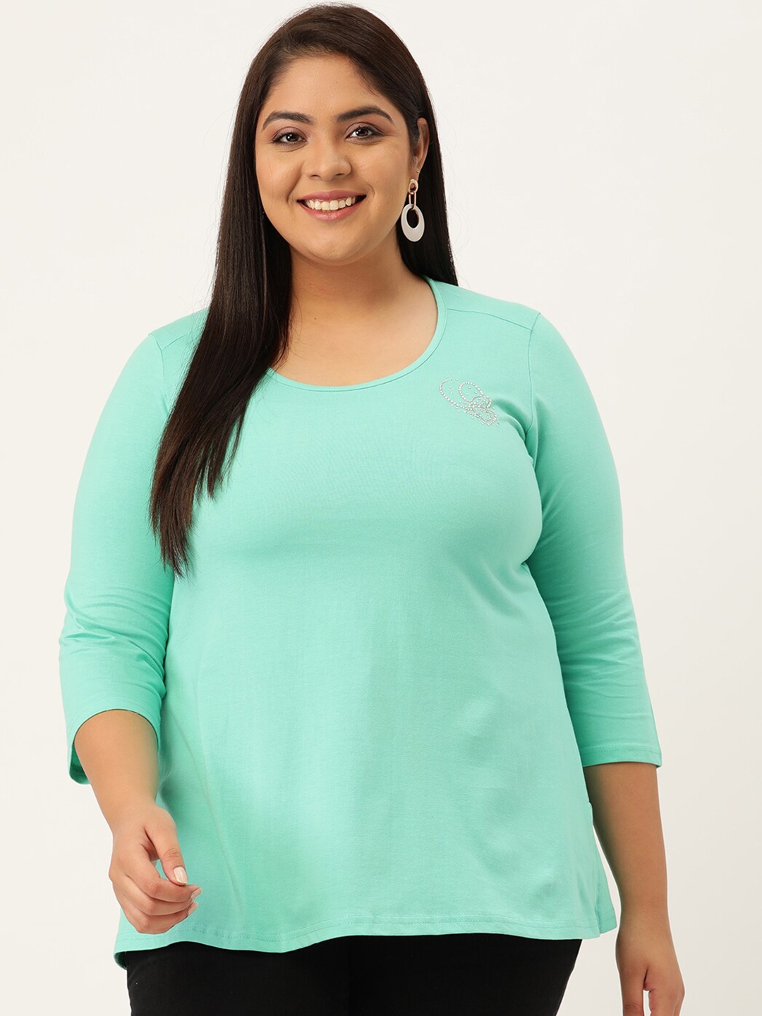 

theRebelinme Plus Size Women Sea Green Cotton T-shirt