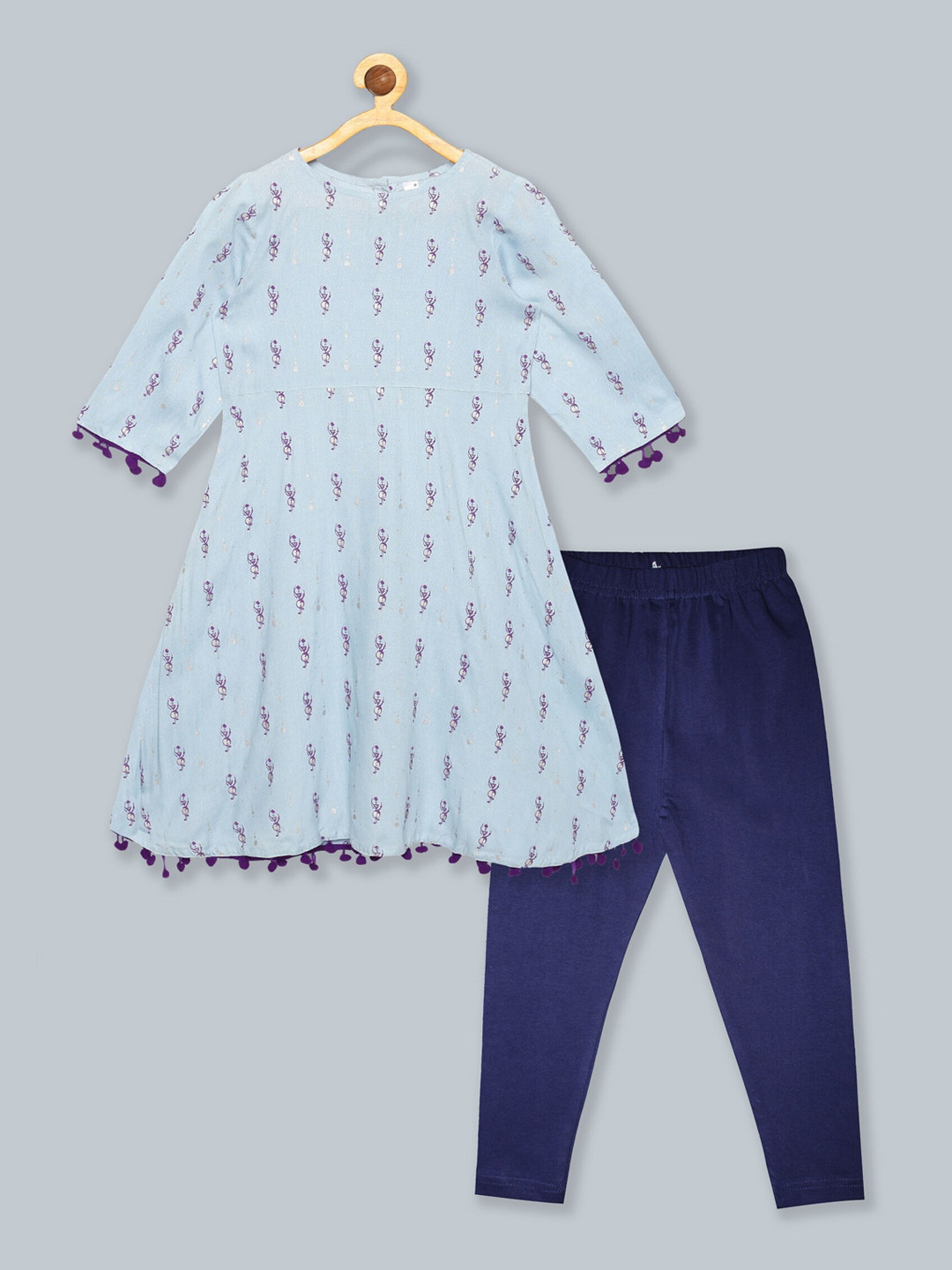 

KiddoPanti Girls Blue Ethnic Motifs Printed Empire Kurta