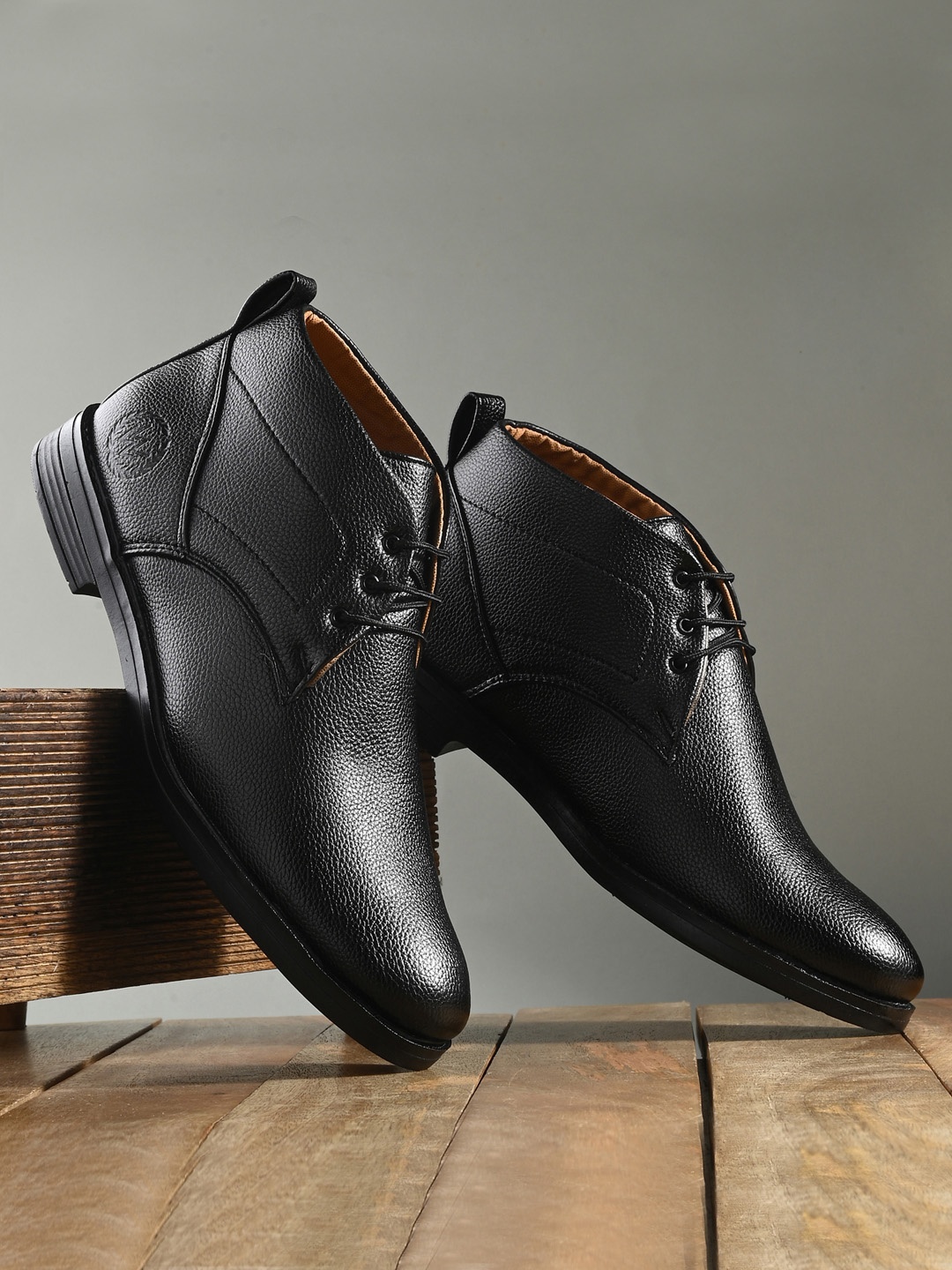 

Azzaro Black Men Black Textured Derbys