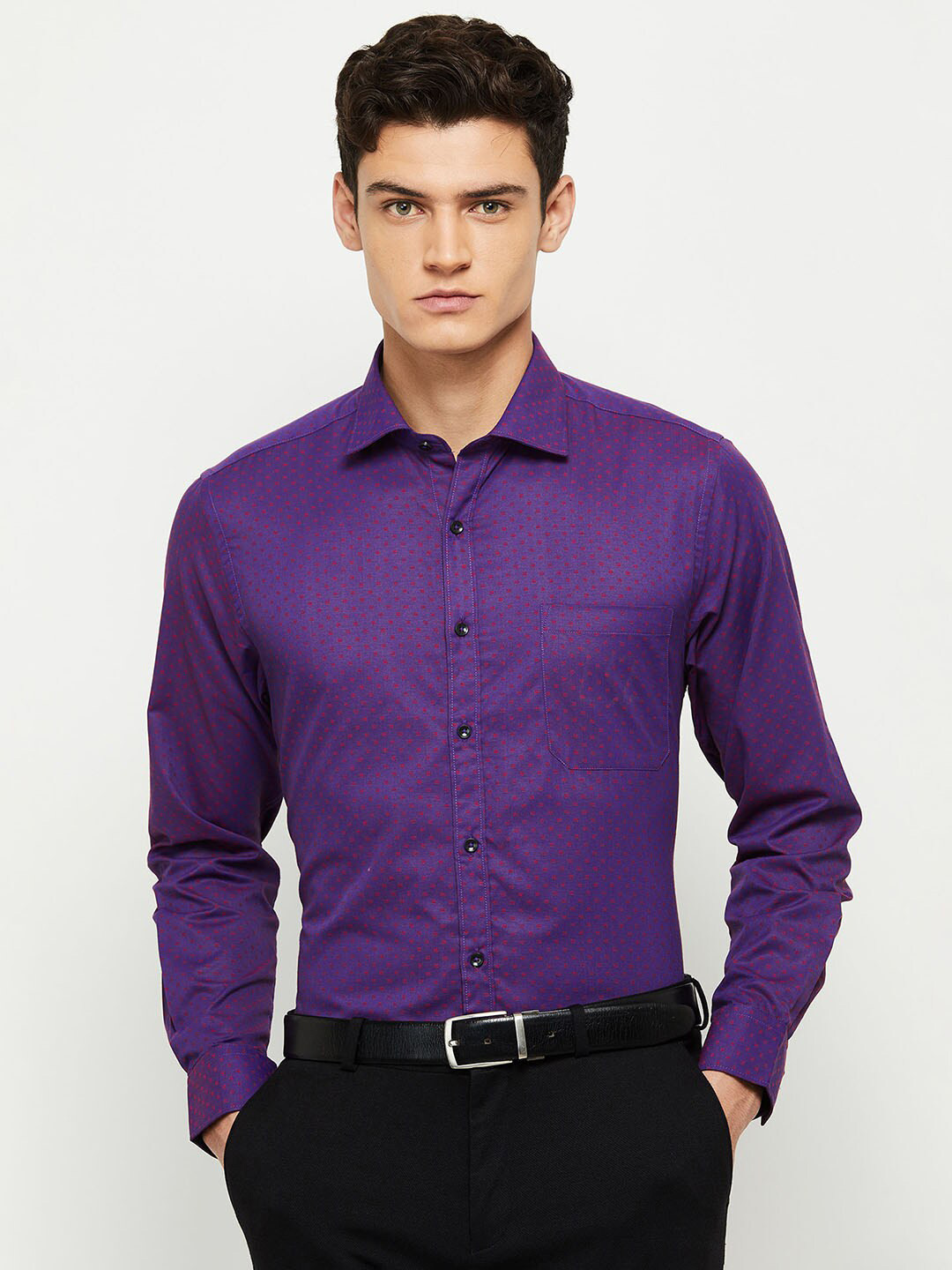 

max Men Purple Printed Casual Shirt