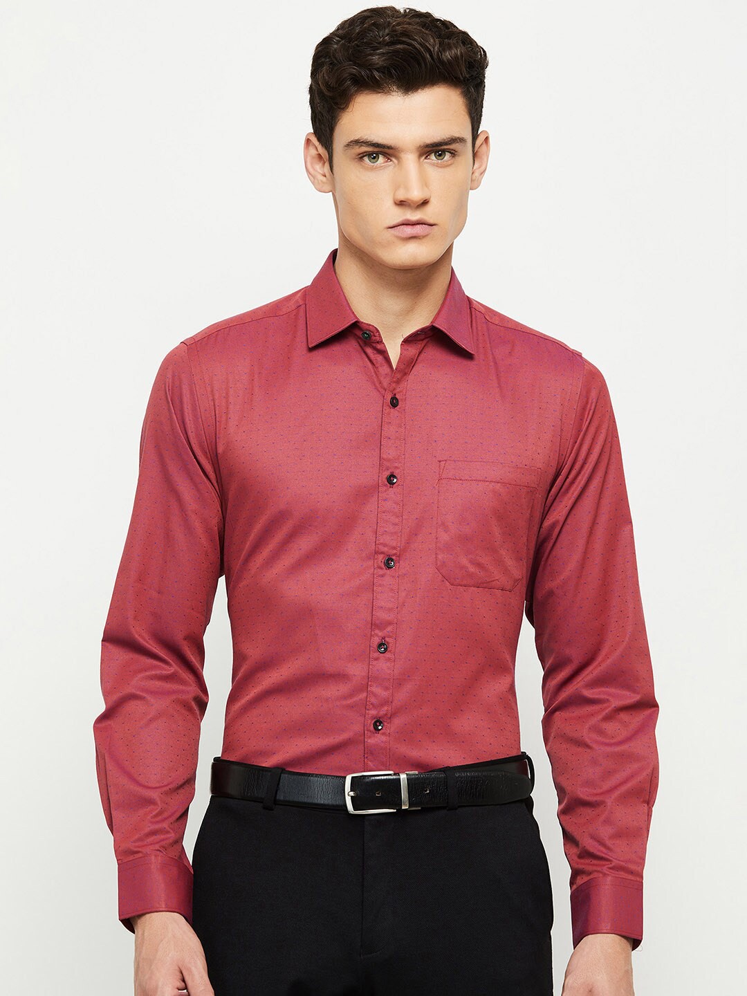 

max Men Rust Printed Formal Shirt