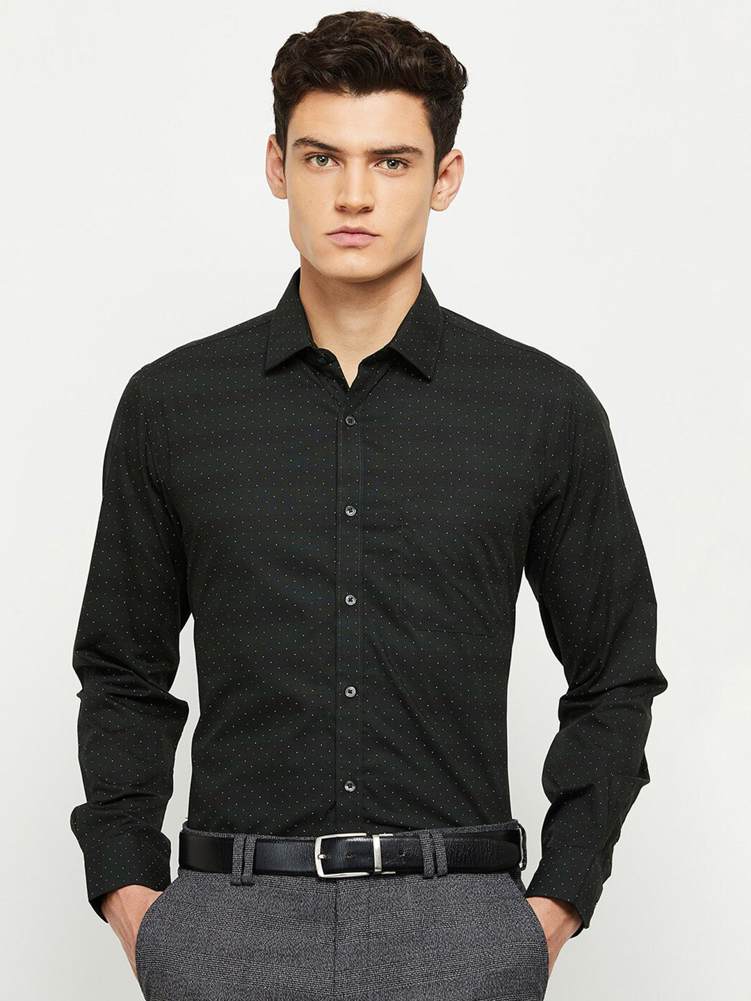 

max Men Green Printed Cotton Casual Shirt