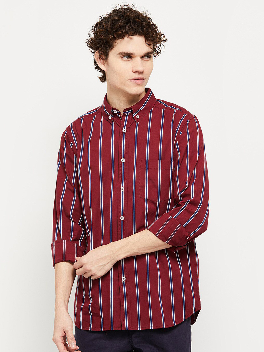 

max Men Maroon Striped Casual Shirt