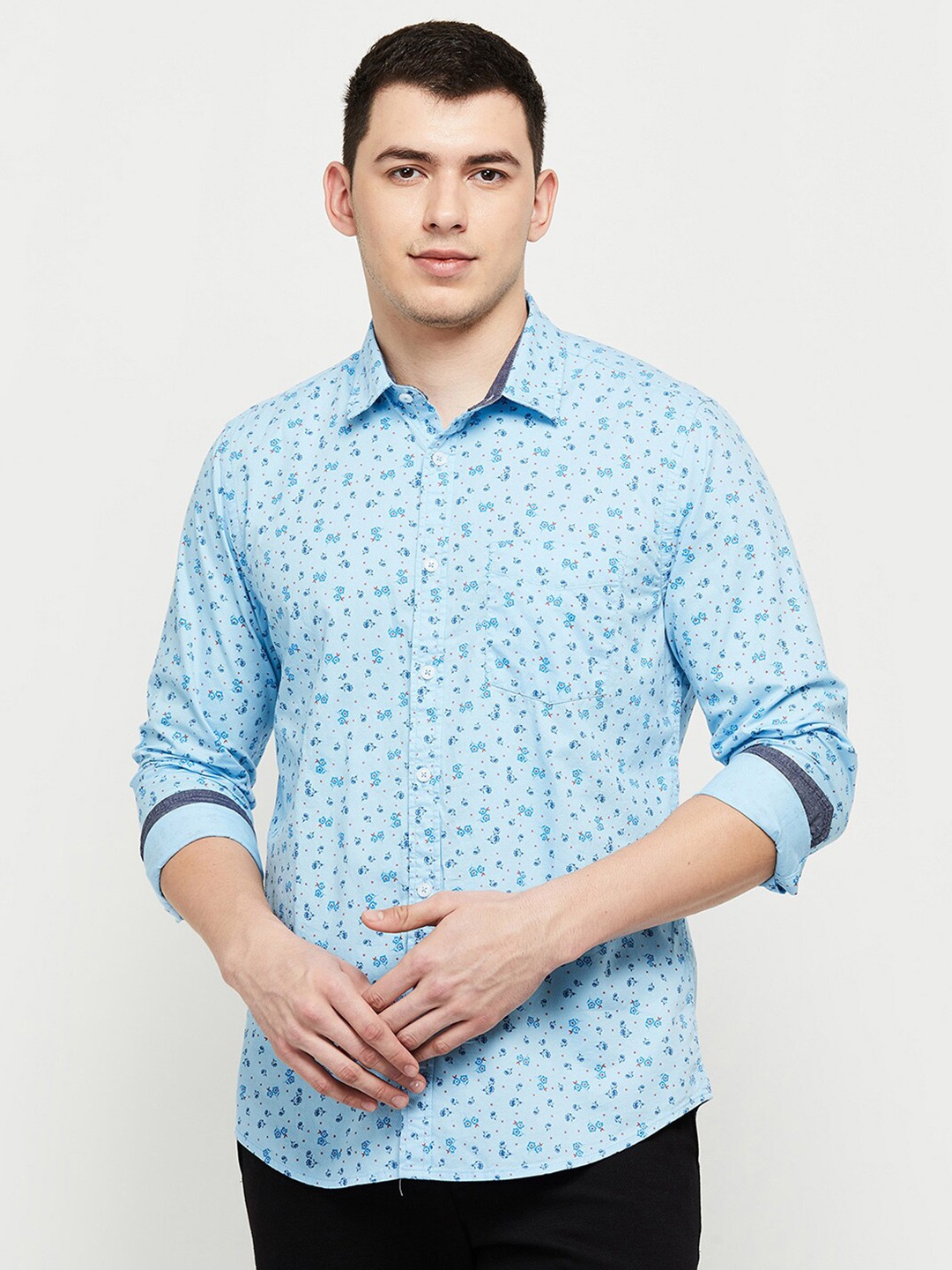 

max Men Blue Floral Printed Casual Shirt
