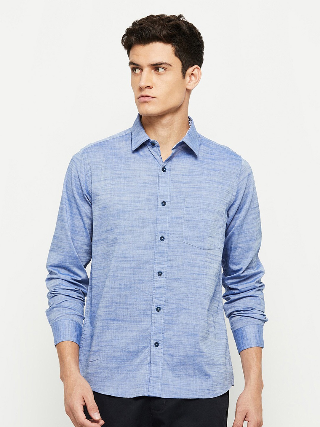 

max Men Blue Cotton Casual Shirt