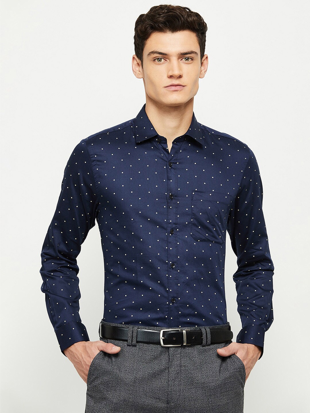 

max Men Blue Printed Casual Shirt