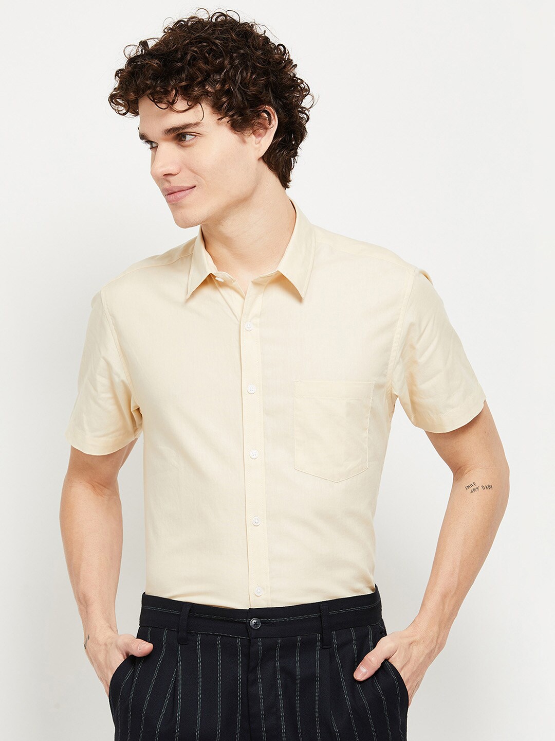 

max Men Pure cotton Beige Casual Shirt