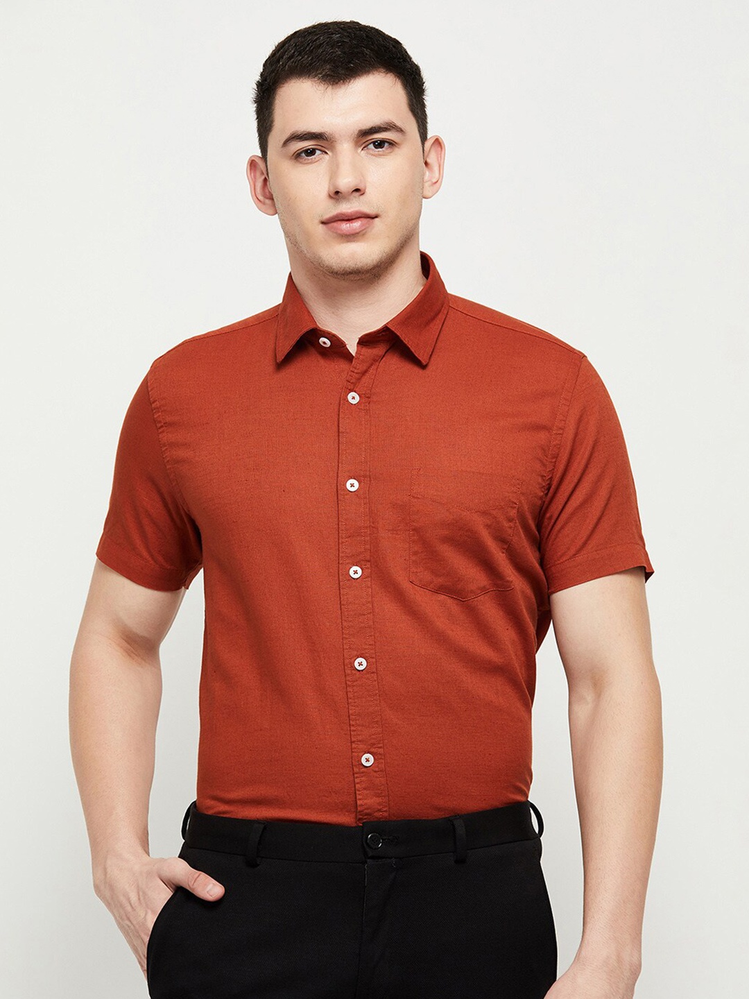

max Men Coral Solid Casual Shirt