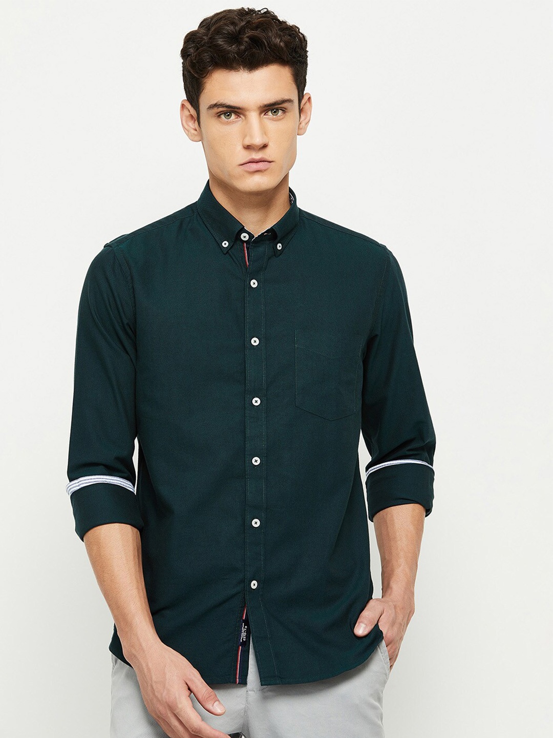 

max Men Green Cotton Casual Shirt