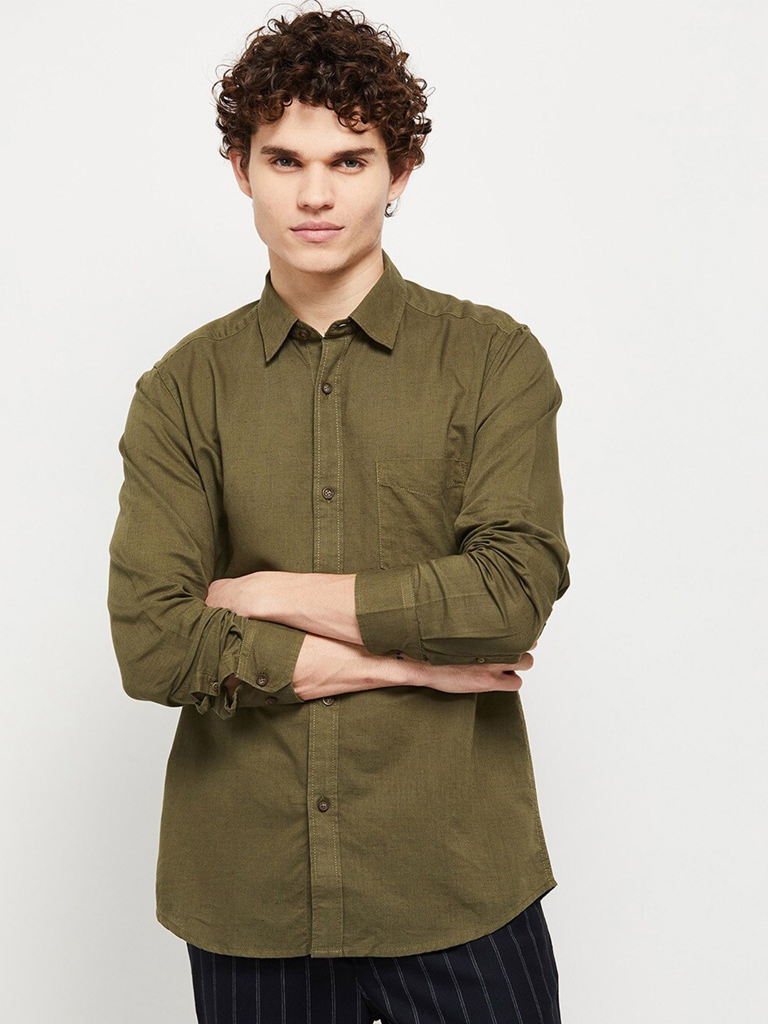 

max Men Green Cotton Casual Shirt