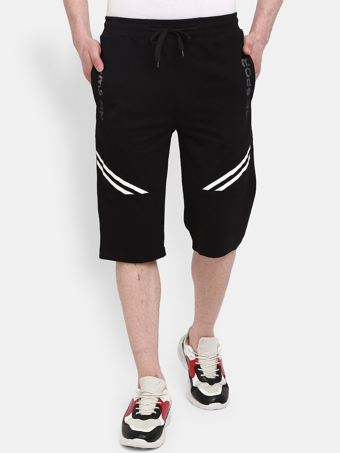 V-Mart Men Black Solid Cotton Single Jersey Shorts