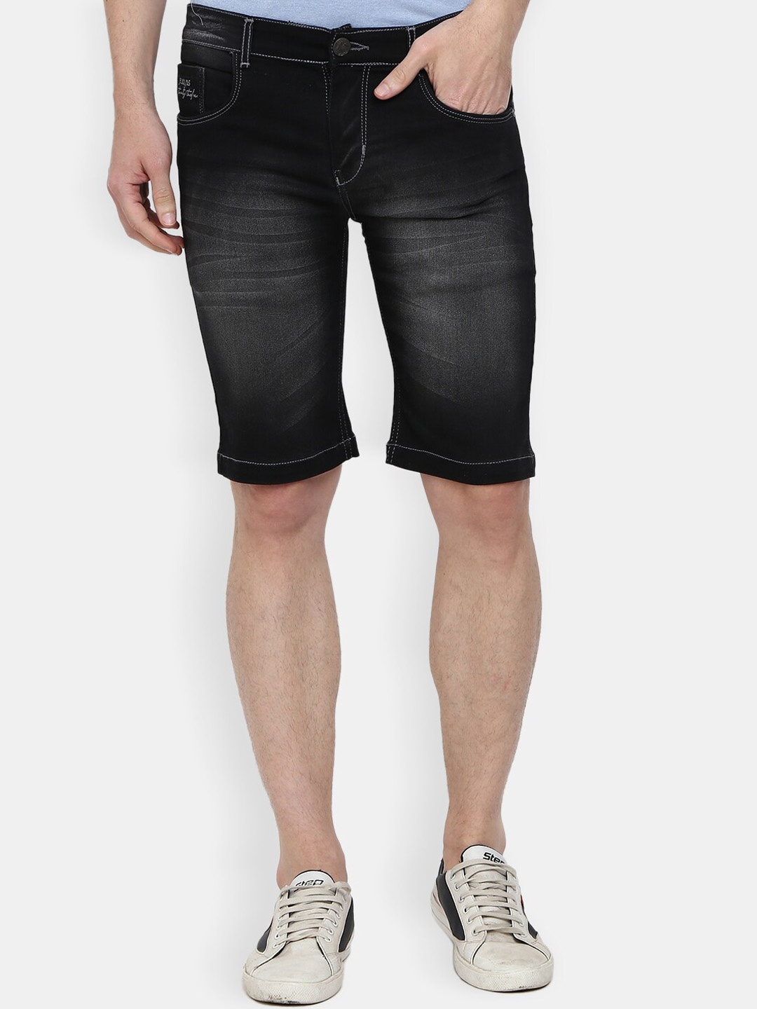 V-Mart Men Black Washed Denim Outdoor Denim Shorts