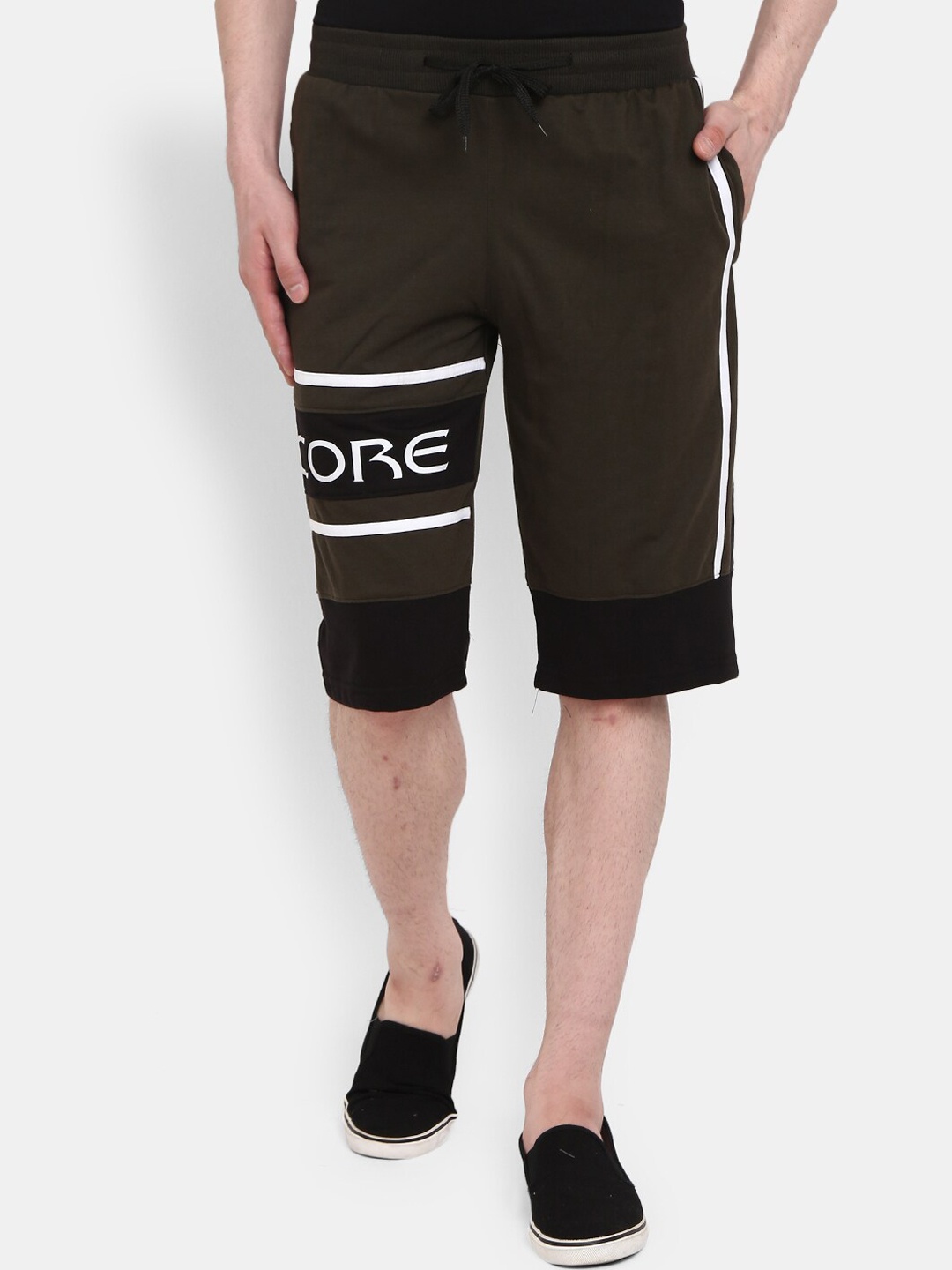 

V-Mart Men Olive Green Typography Printed Outdoor Shorts