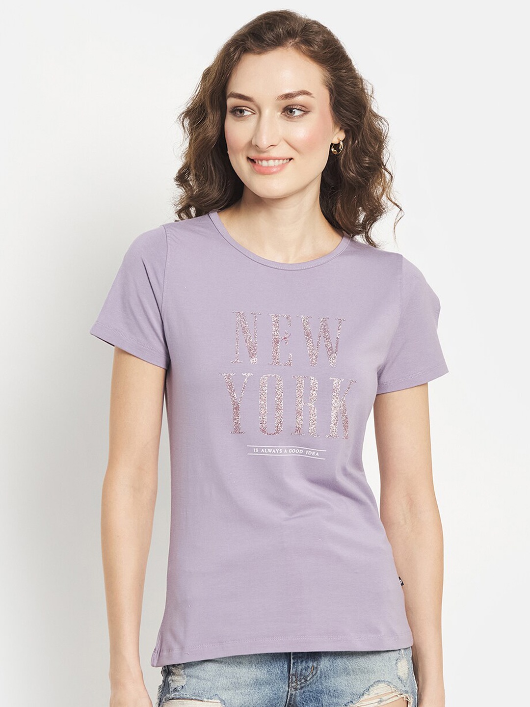 

METTLE Women Purple Typography Printed T-shirt