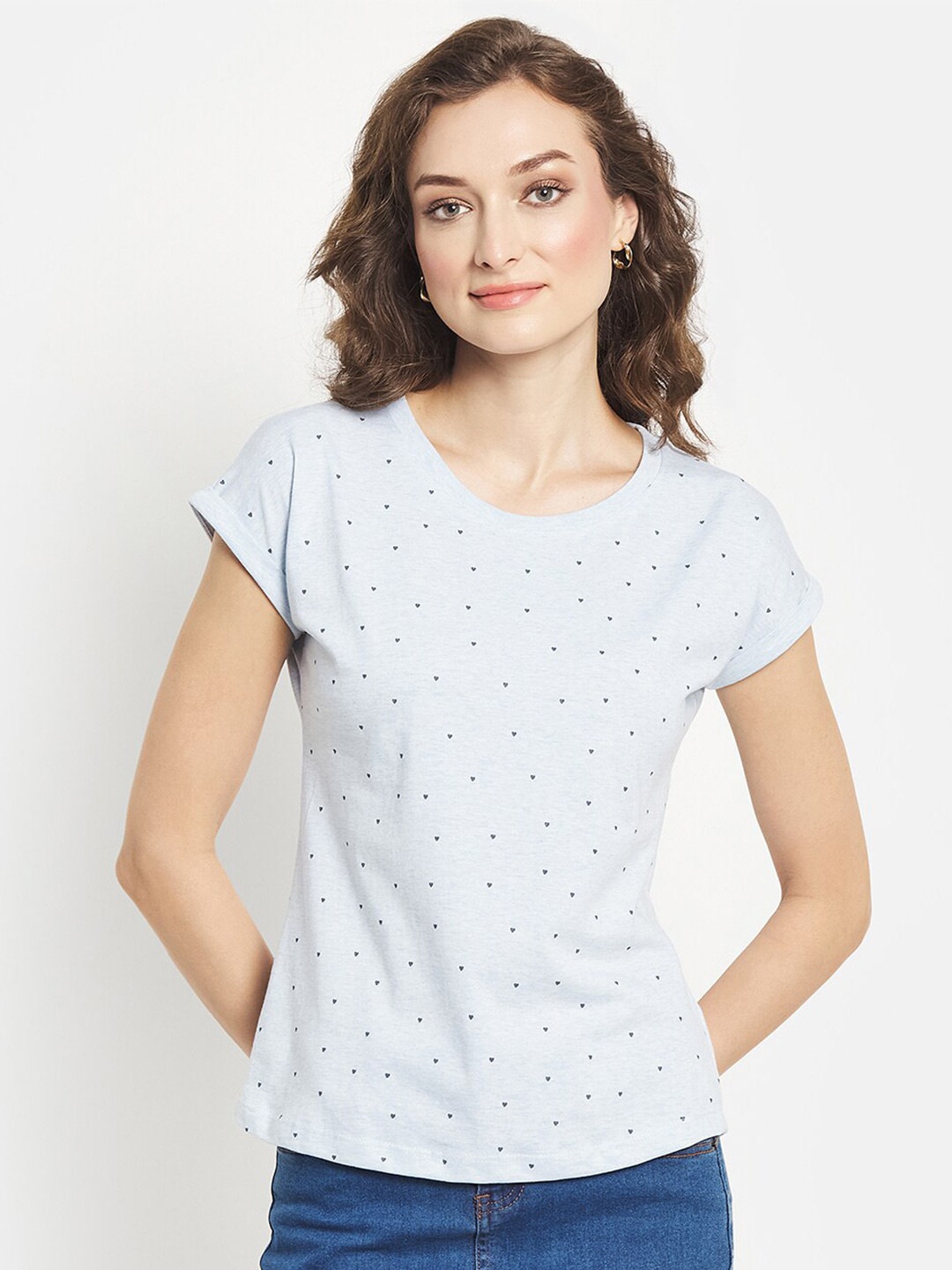 

METTLE Women Blue Printed Extended Sleeves T-shirt