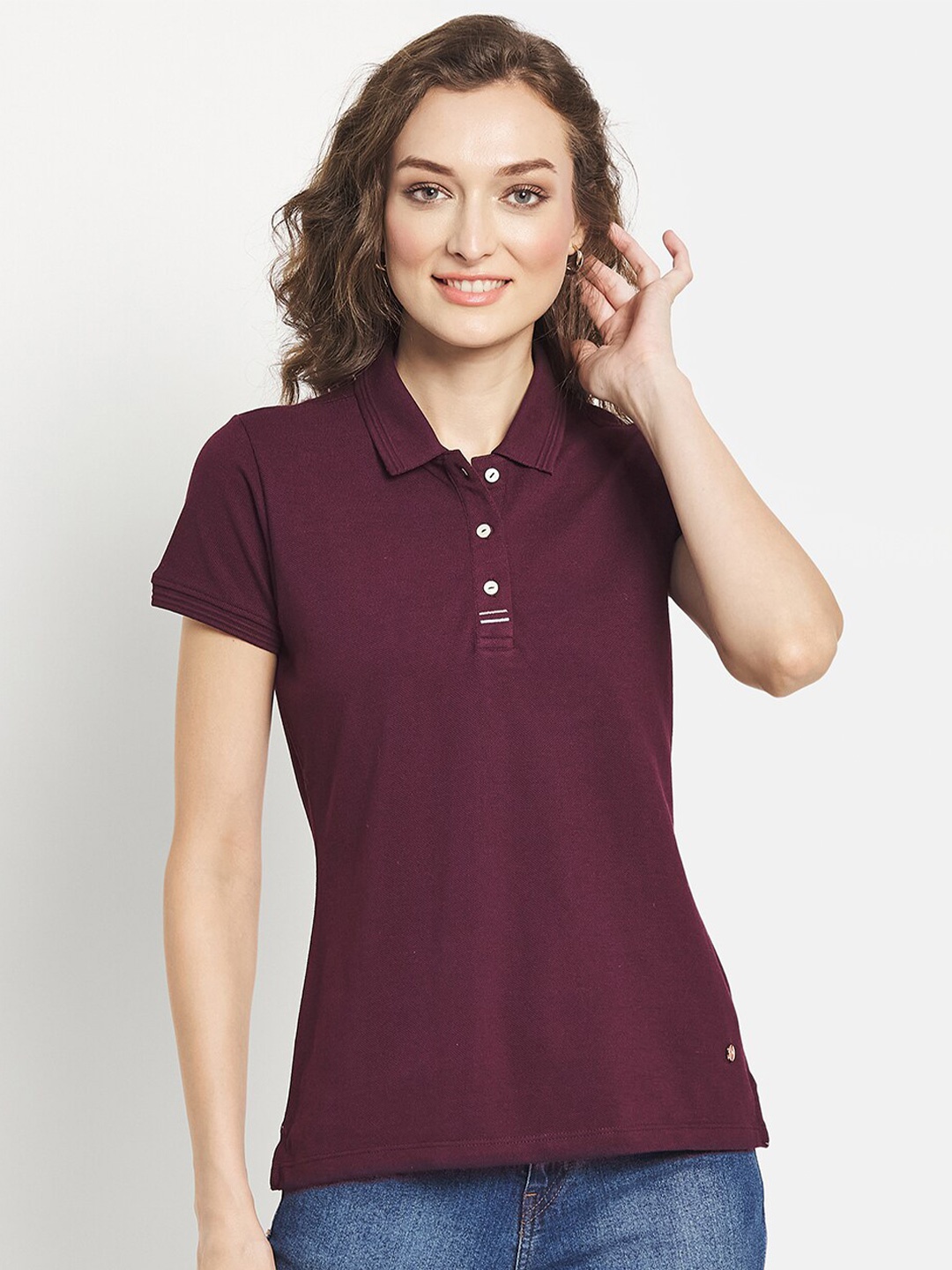 

METTLE Women Maroon Polo Collar T-shirt