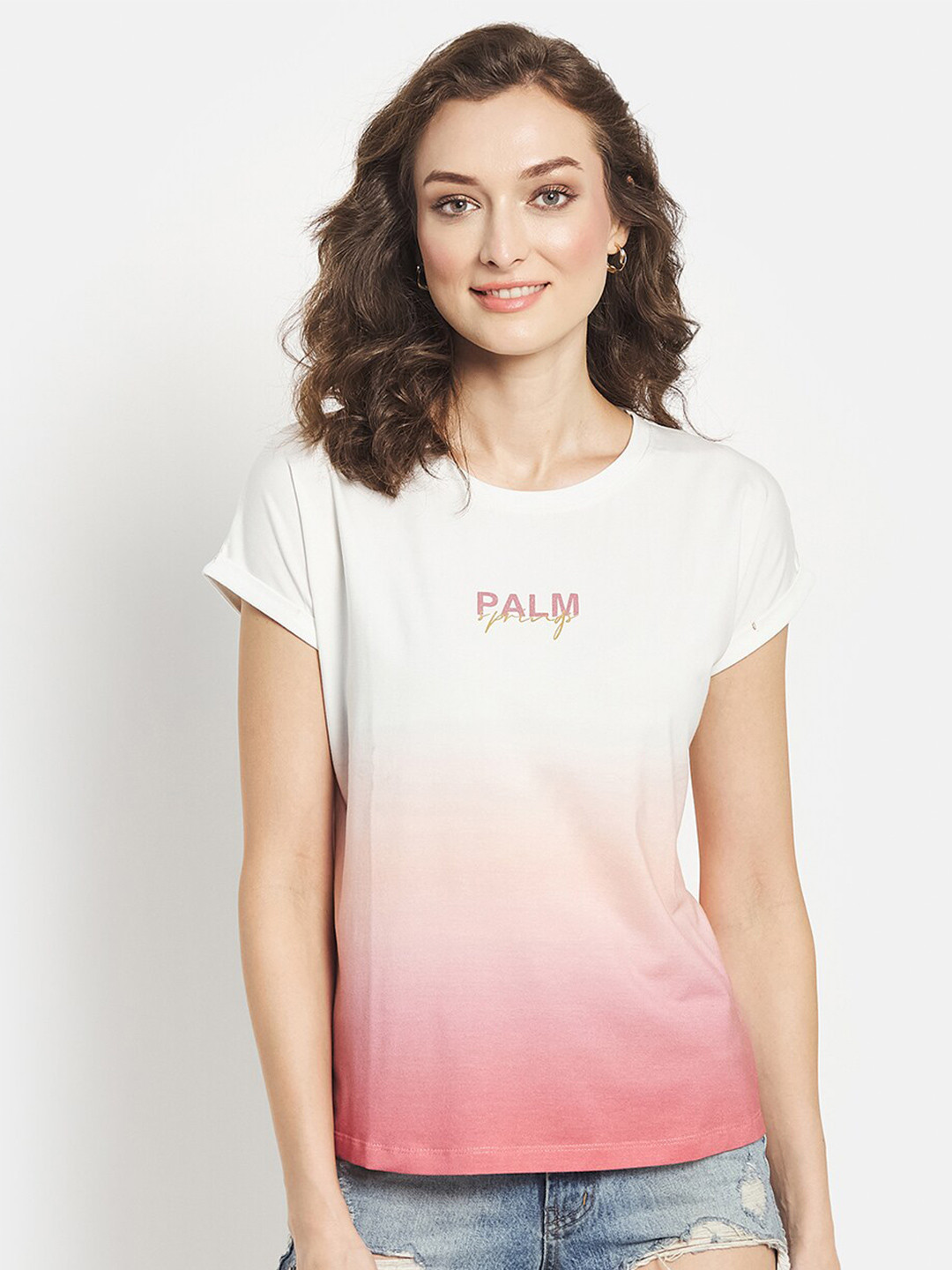 

METTLE Women Red & White Printed T-shirt