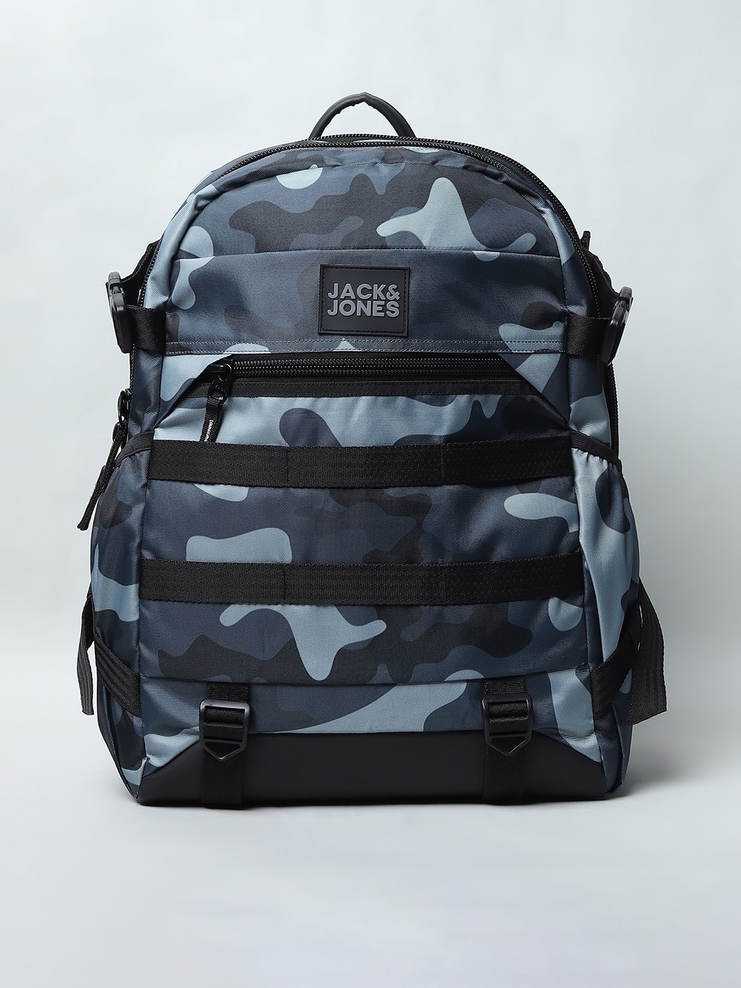 

Jack & Jones Men Grey & Black Camouflage Printed Backpack