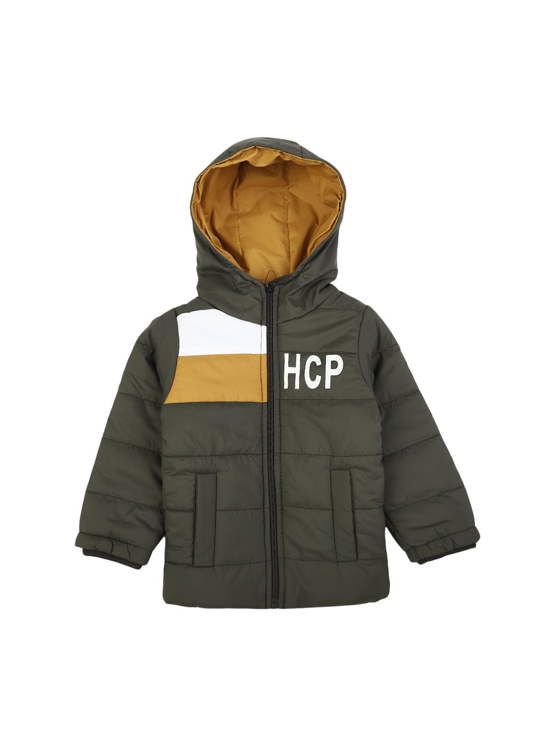 

V-Mart Unisex Kids Olive Green Colourblocked Lightweight Padded Jacket with Patchwork