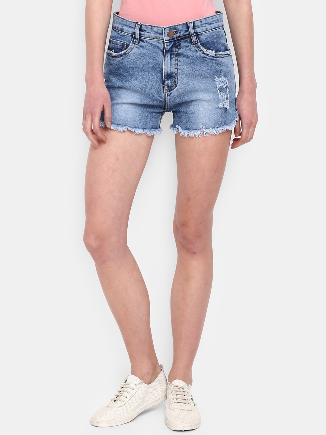 

V-Mart Women Blue Solid Washed Outdoor Denim Shorts