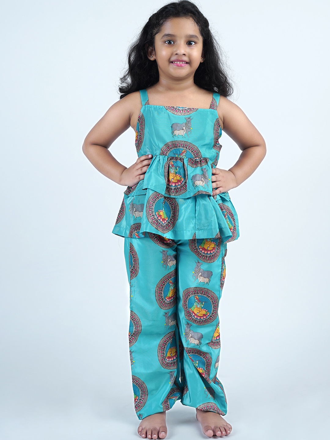 

Little Musketeer Girls Blue Printed Top with Pyjamas