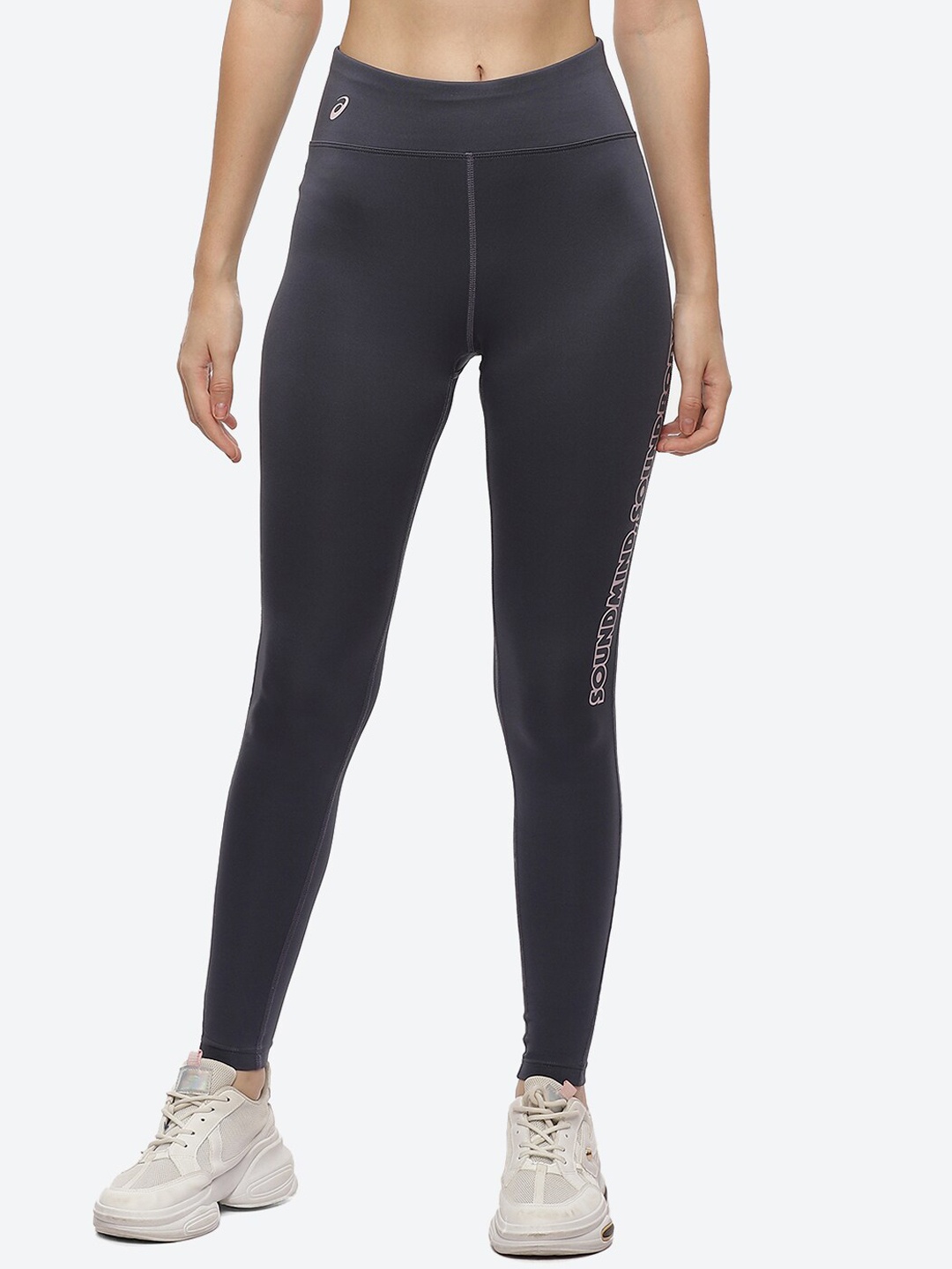 ASICS Women Logo Graphic Slim Fit Ankle-Length Tights, Blue