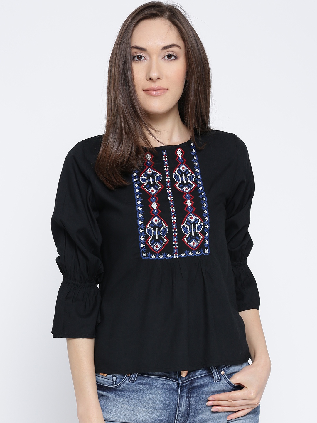 

Vaak Women Black Embroidered Detail Top