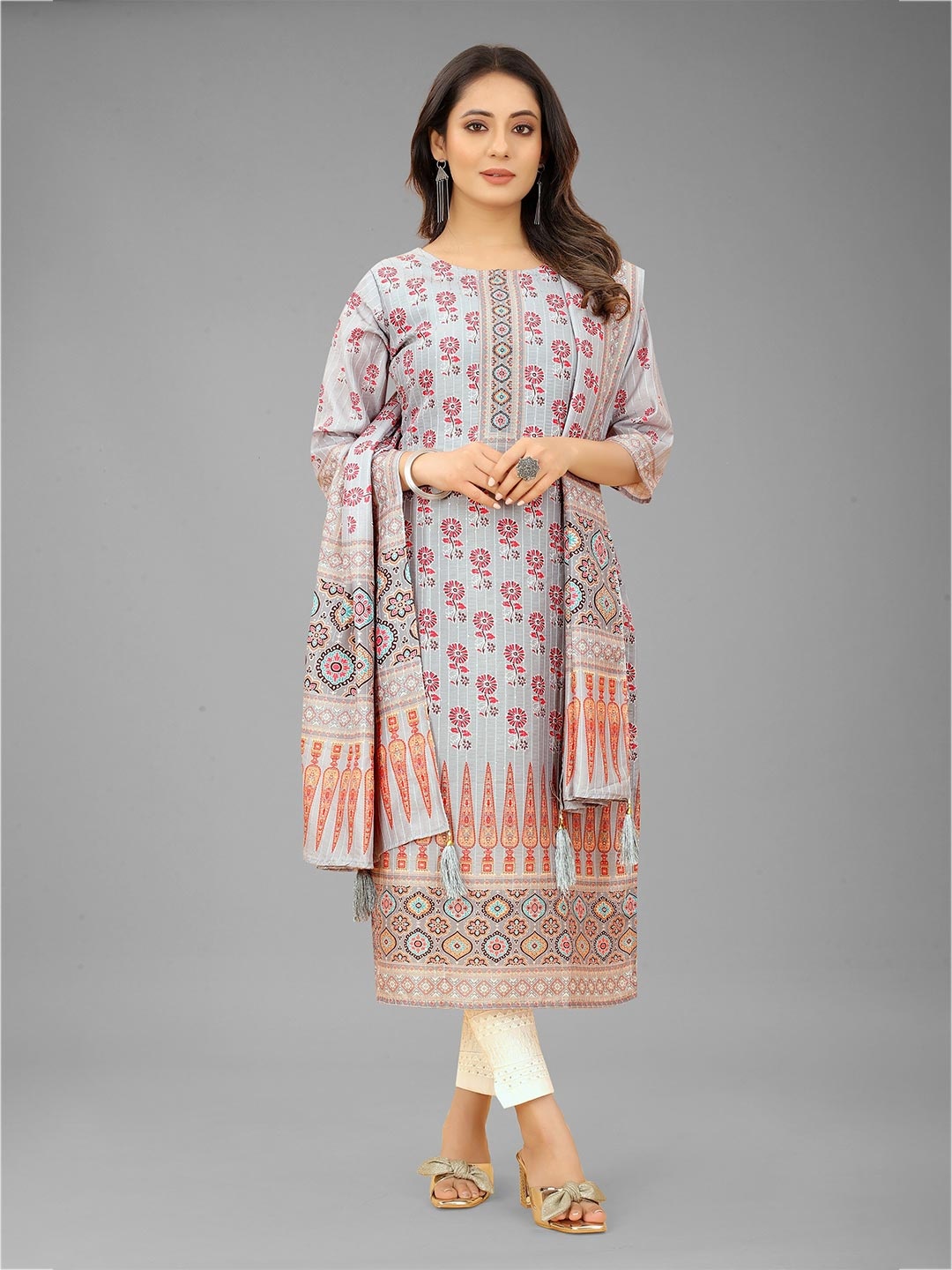 

RUHI FASHION Women Grey Printed Ethnic Kurti