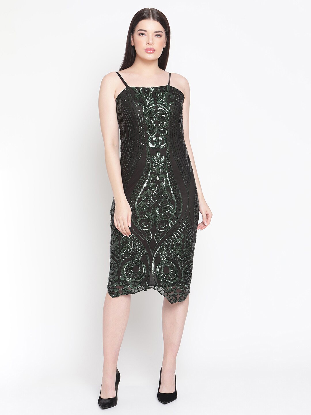 

Amagyaa Women Black Net Sheath Dress
