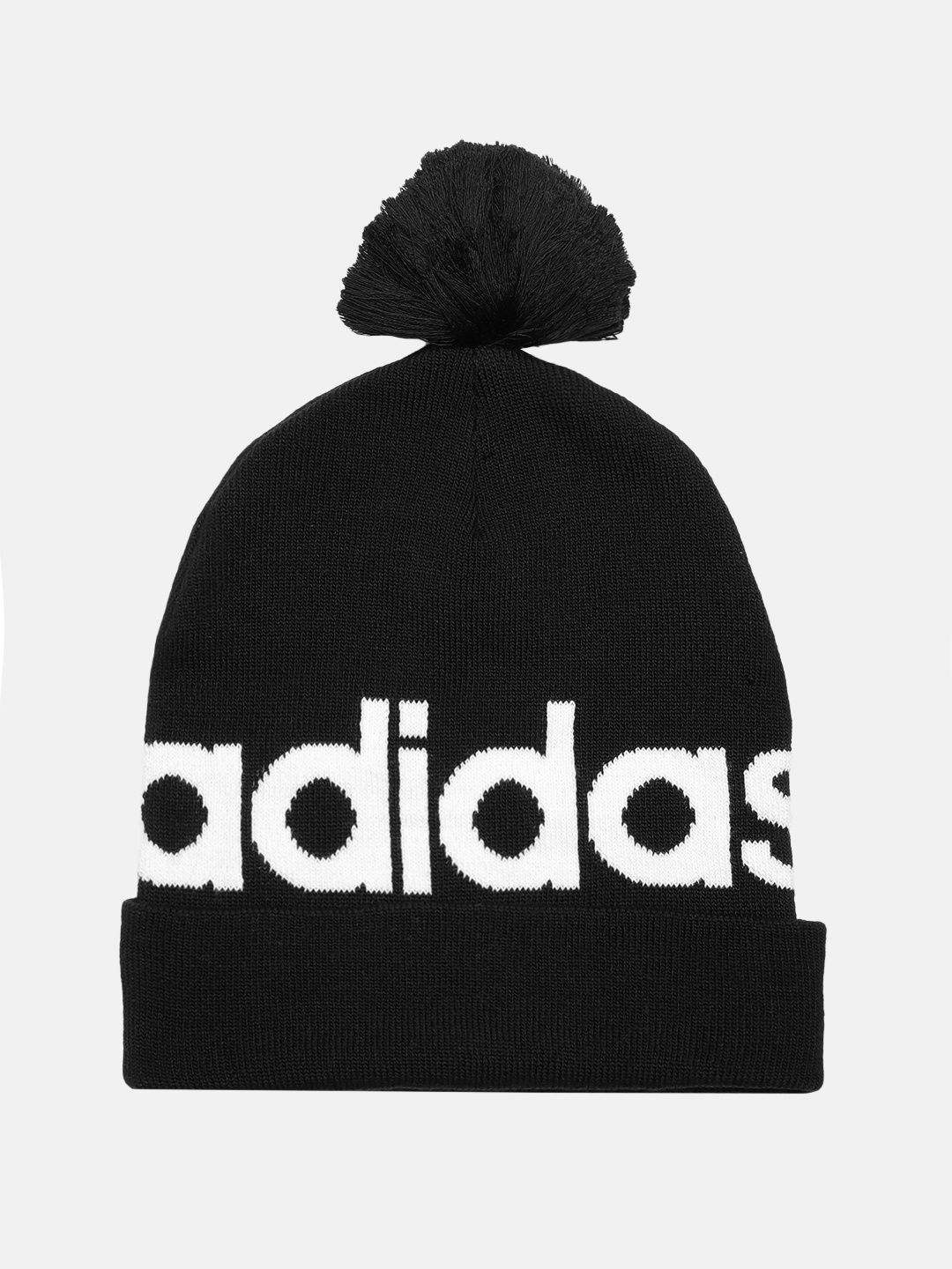 

ADIDAS Kids Black & White Brand Logo Patterned Pom-Pom Woolie Beanie