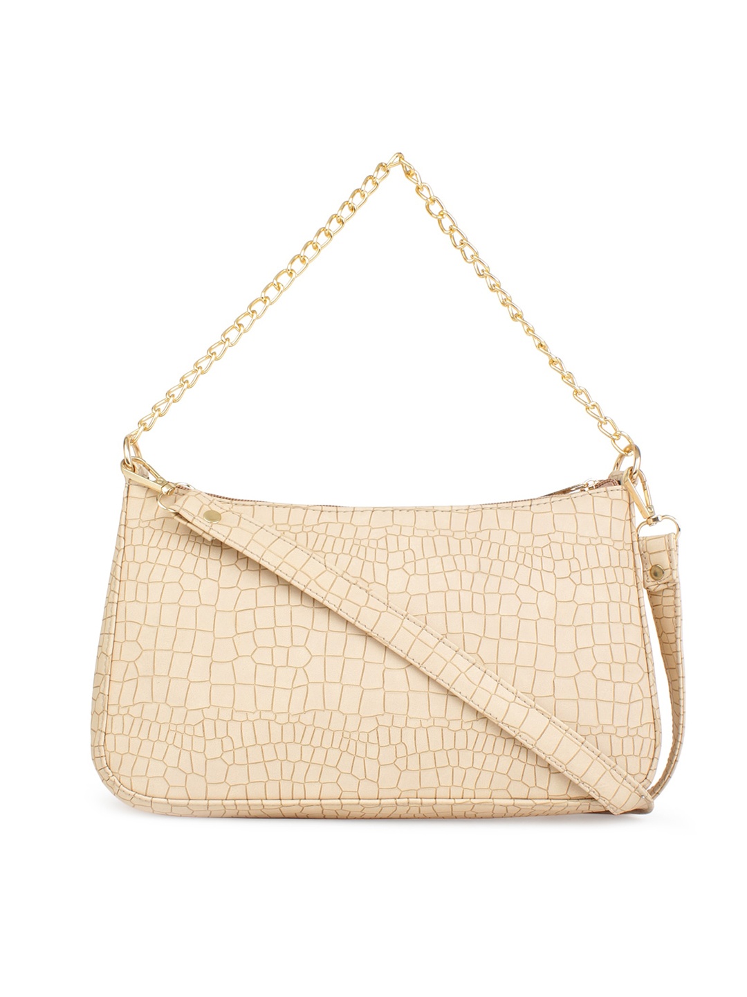 

LEGAL BRIBE Women Off White Textured PU Structured Hobo Bag