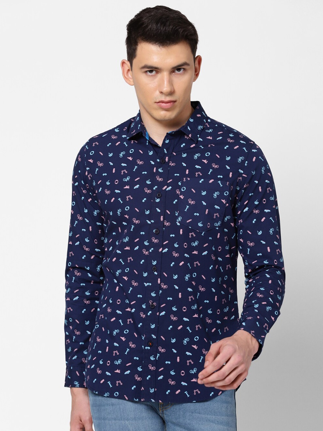 Lee Men Blue Slim Fit Printed Casual Shirt