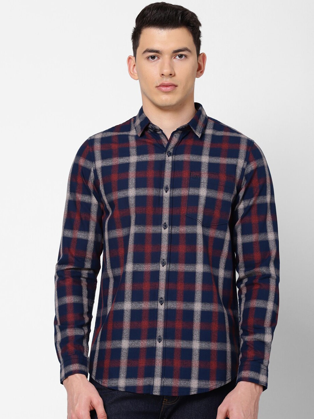 

Lee Men Blue Slim Fit Tartan Checked Casual Cotton Shirt
