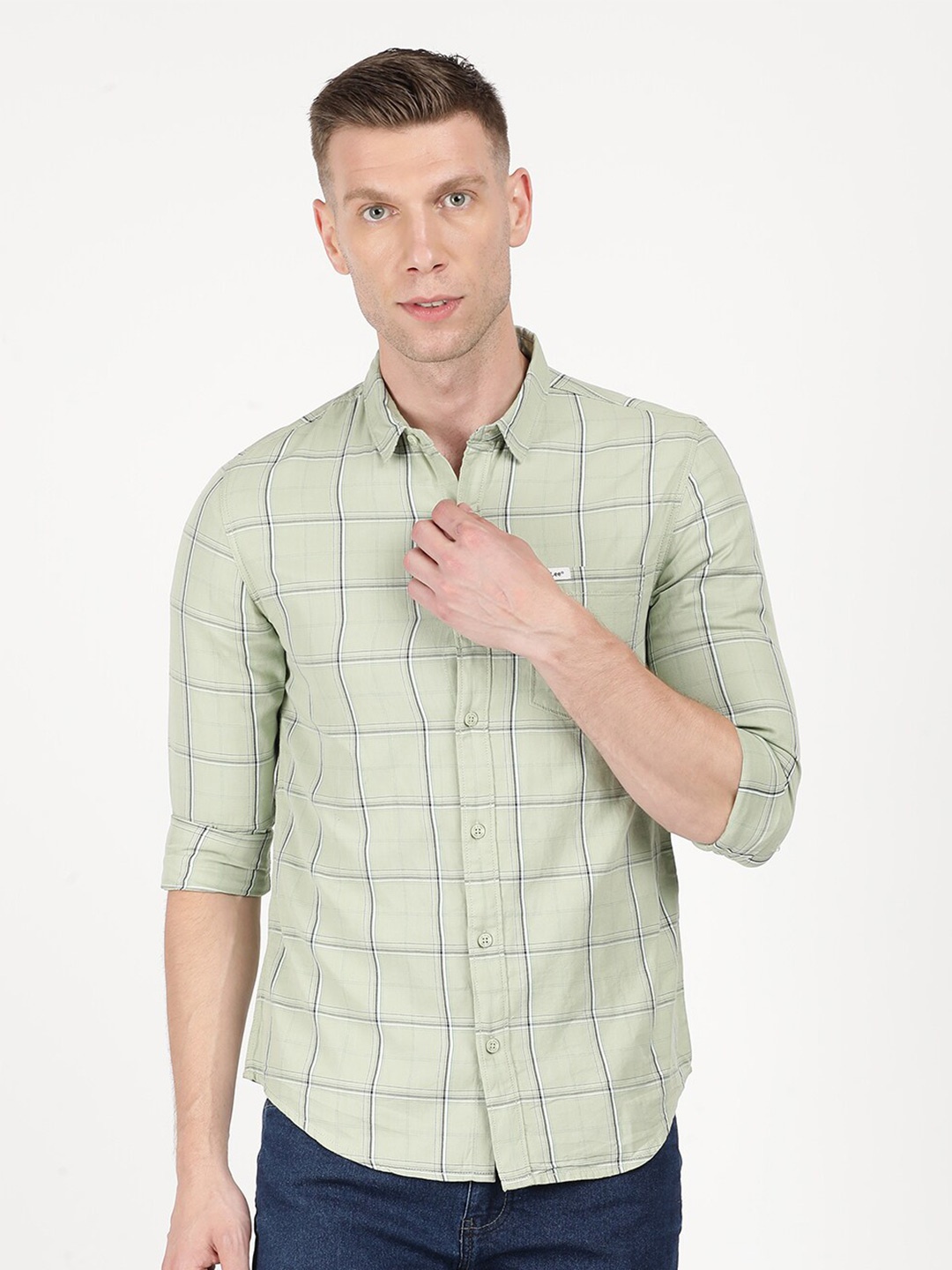 

Lee Men Black Slim Fit Windowpane Checks Cotton Casual Shirt