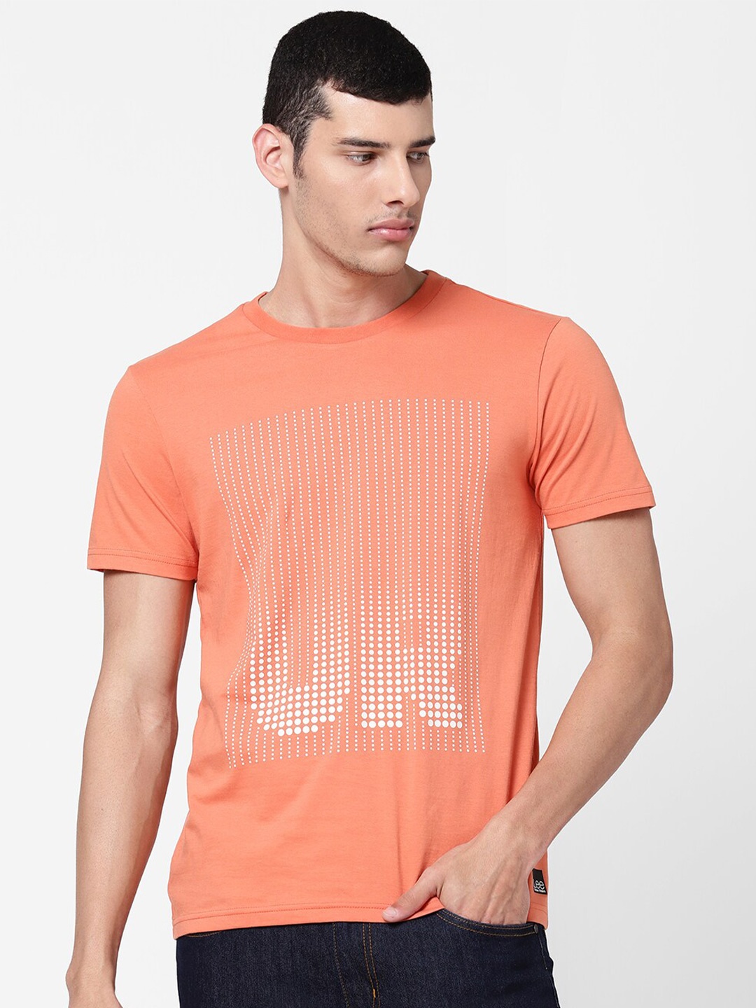 

Lee Men Orange Printed Slim Fit T-shirt