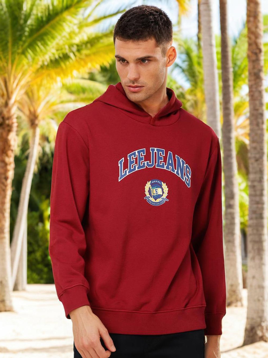 

Lee Men Maroon Printed Hooded Sweatshirt