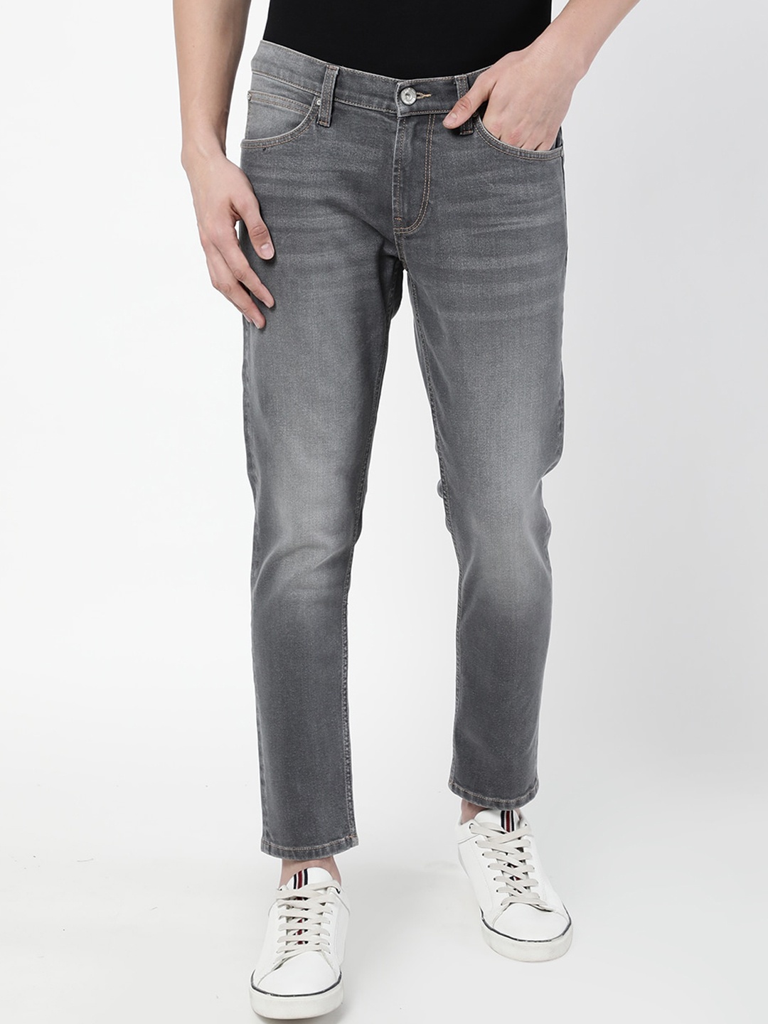 Lee Men Grey Skinny Fit Heavy Fade Stretchable Jeans