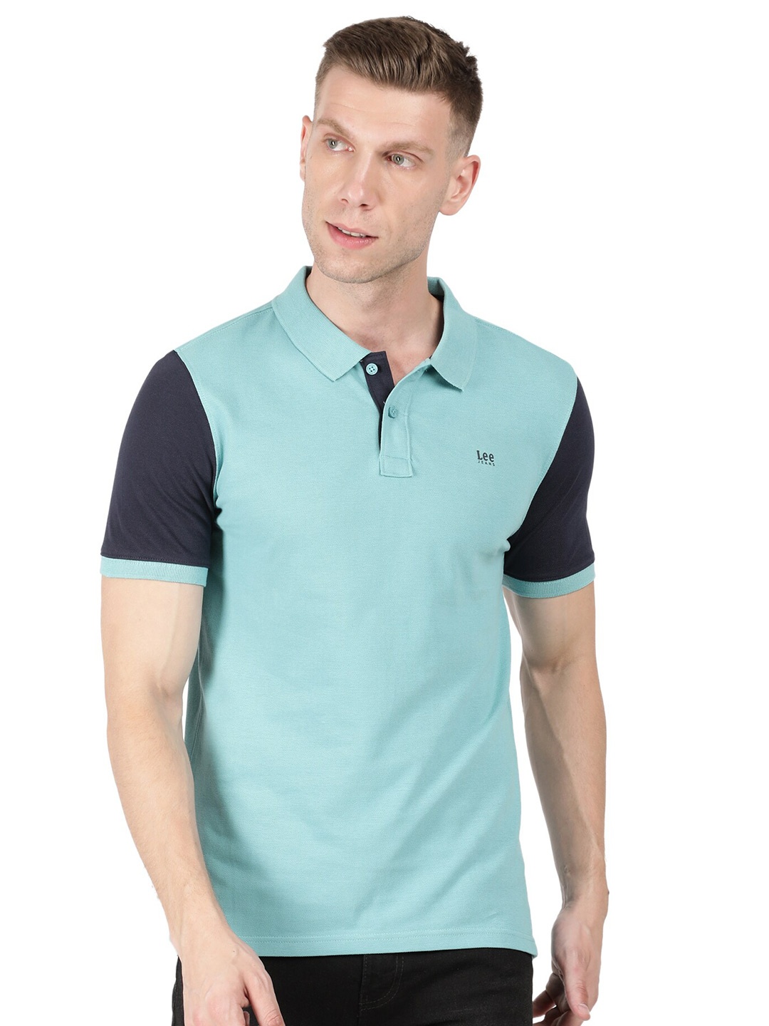 

Lee Men Blue Polo Collar Slim Fit Cotton T-shirt