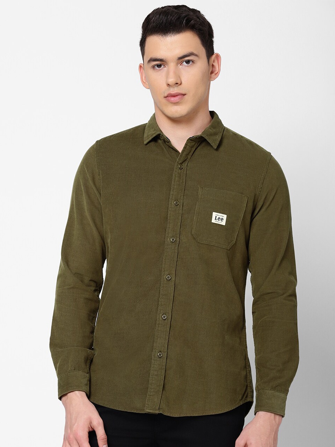 

Lee Men Olive Green Slim Fit Cotton Casual Shirt