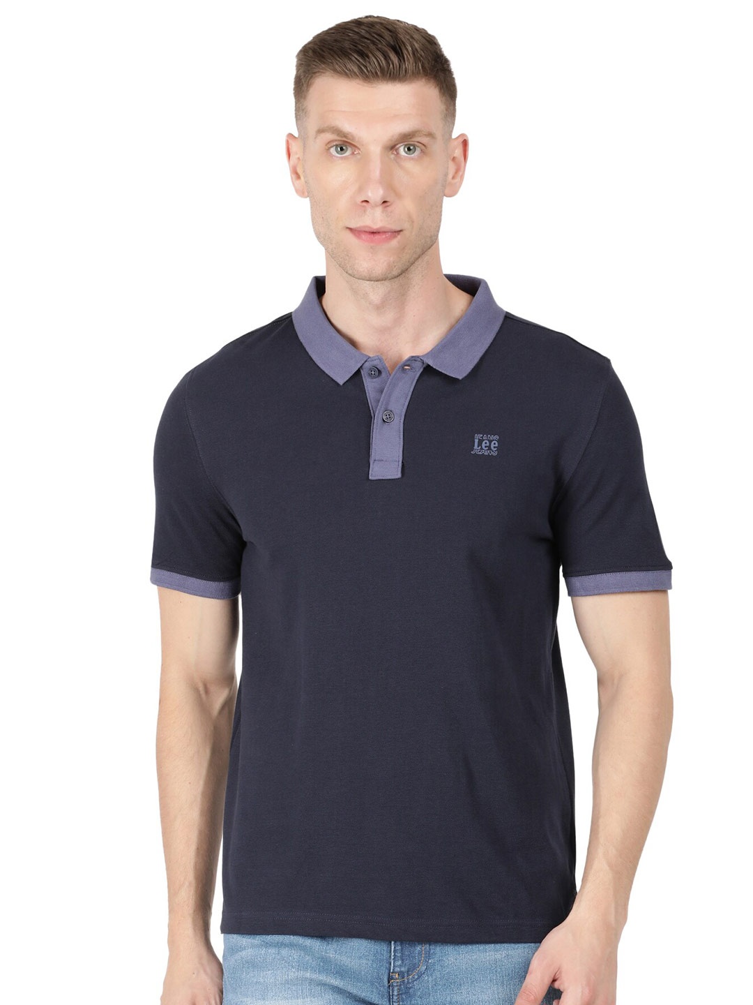 

Lee Men Blue Polo Collar Slim Fit Cotton T-shirt