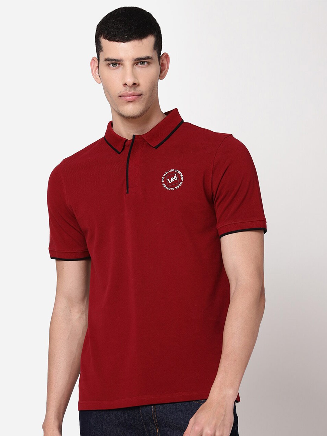 

Lee Men Maroon Polo Collar Slim Fit Cotton T-shirt