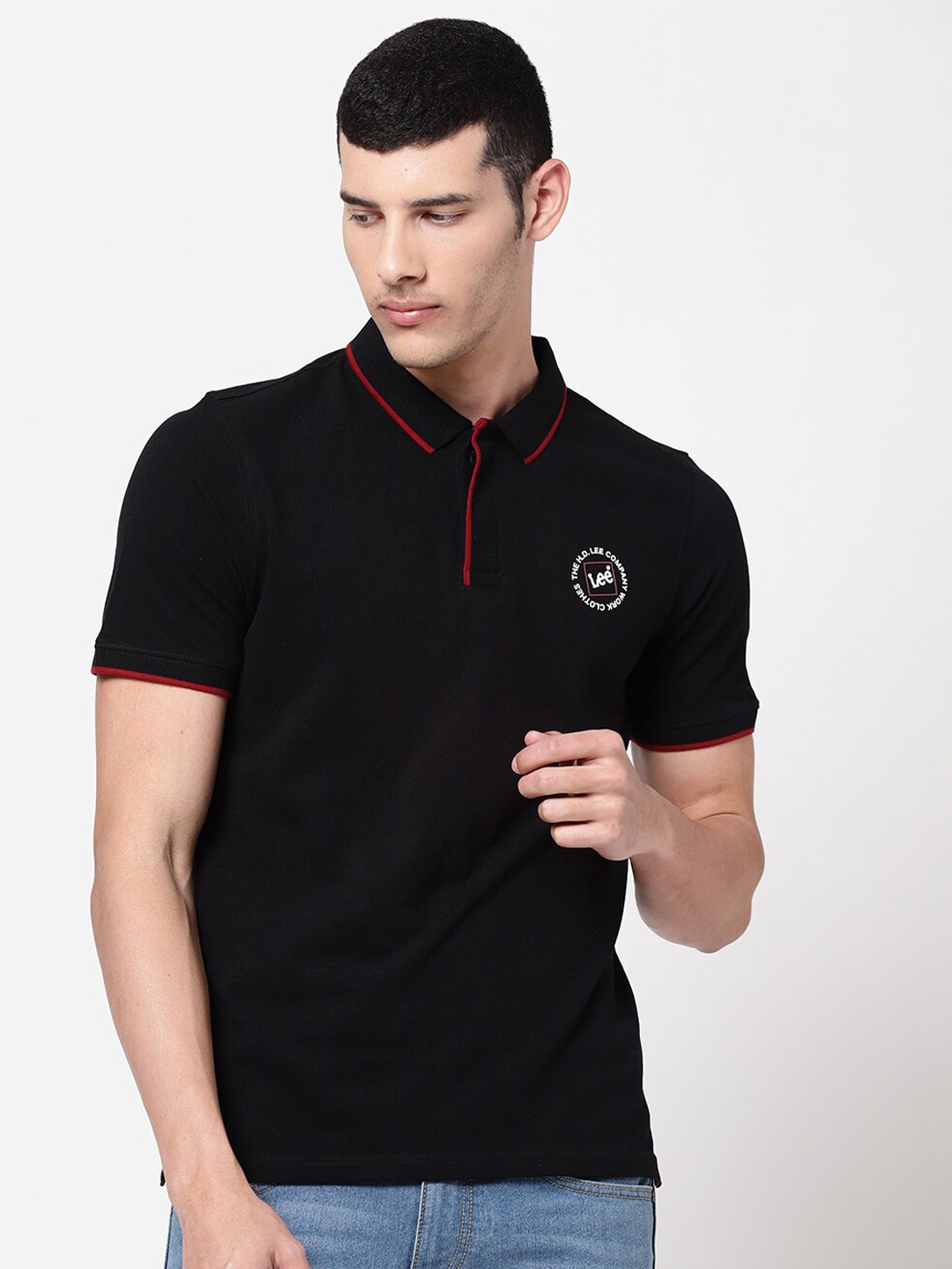 

Lee Men Black Polo Collar Slim Fit Cotton T-shirt