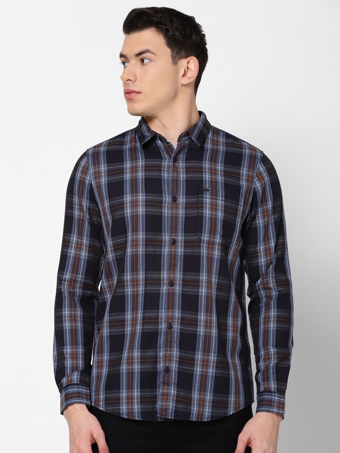 

Lee Men Blue Slim Fit Tartan Checks Cotton Checked Casual Shirt
