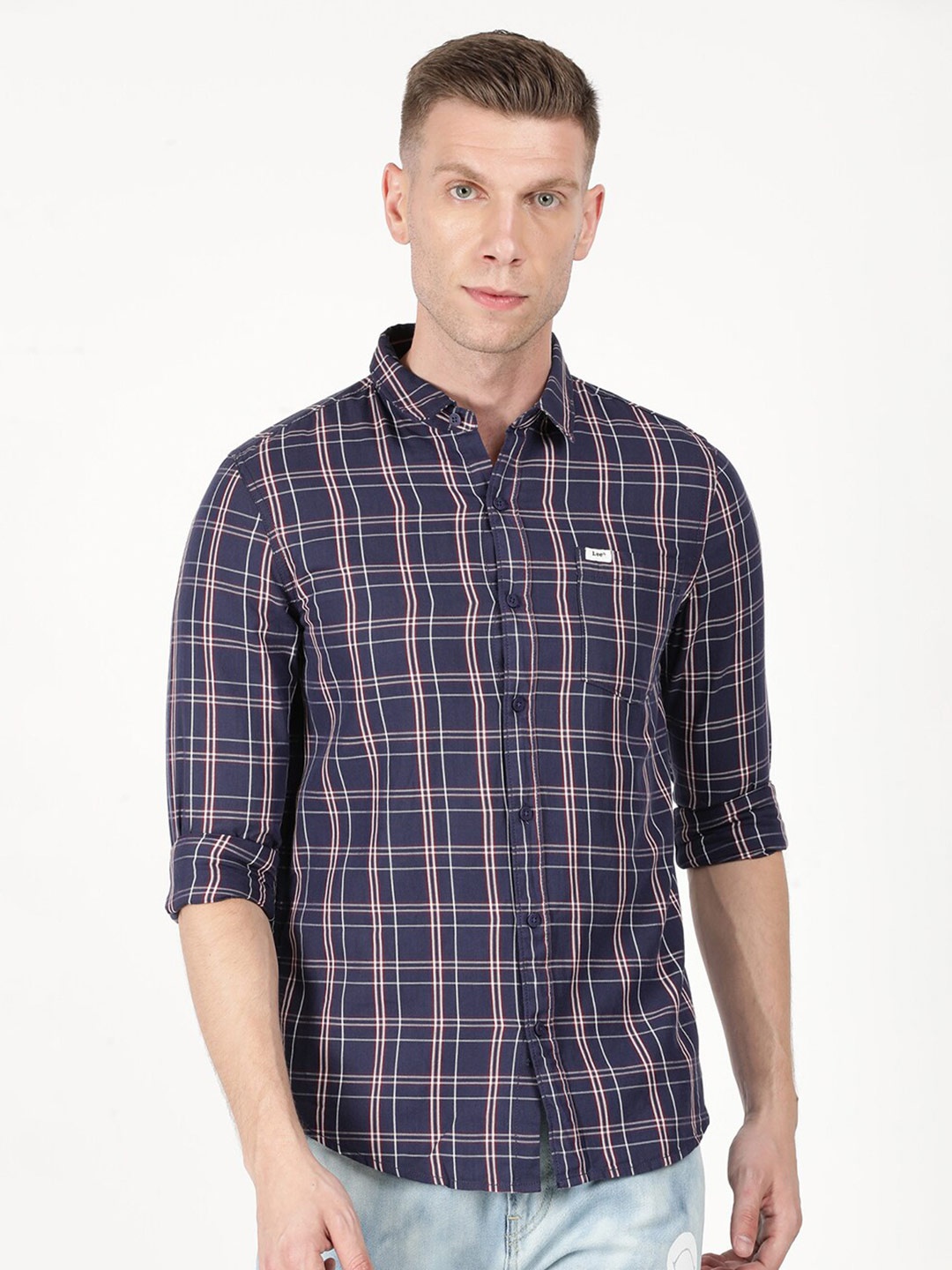 

Lee Men White Slim Fit Tartan Checked Cotton Casual Shirt