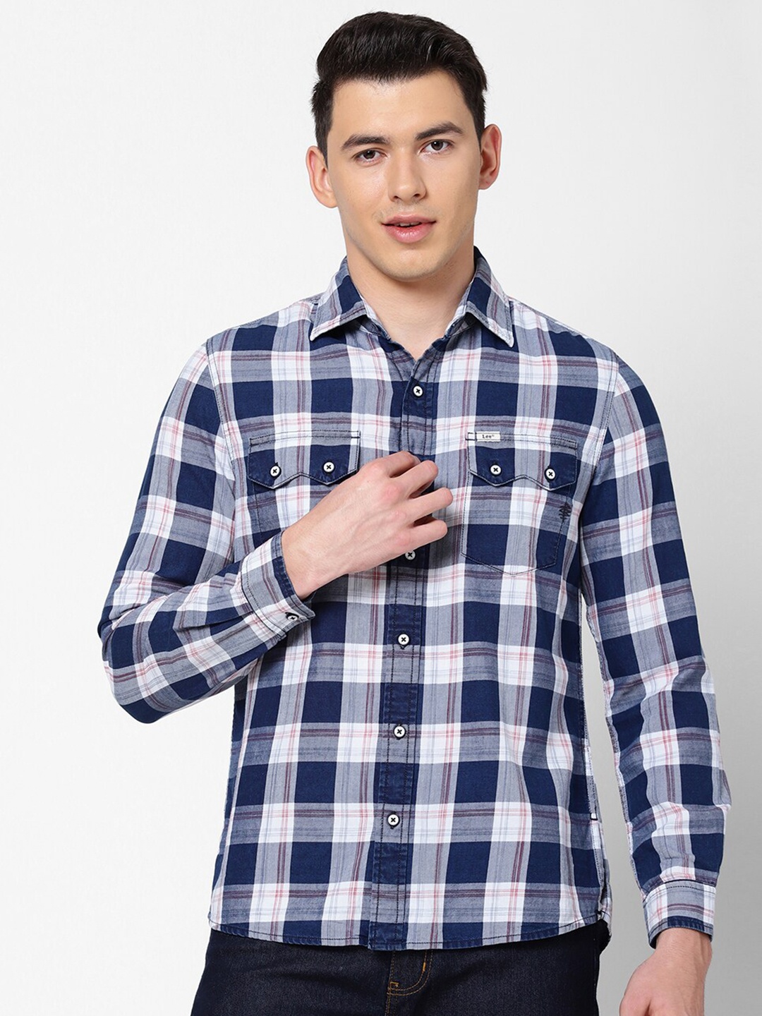 

Lee Men White Slim Fit Buffalo Checked Cotton Casual Shirt