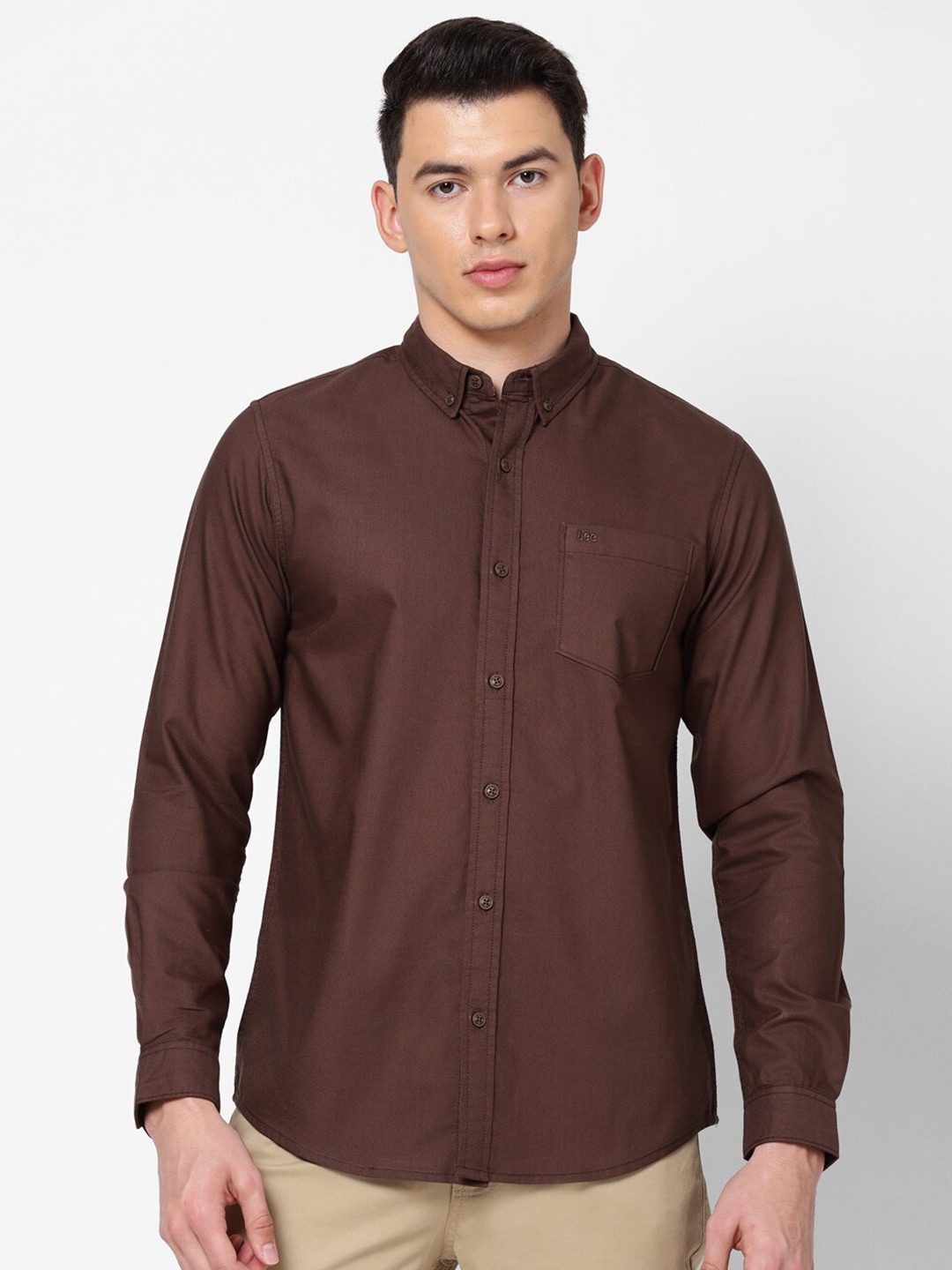 

Lee Men Brown Slim Fit Cotton Casual Shirt
