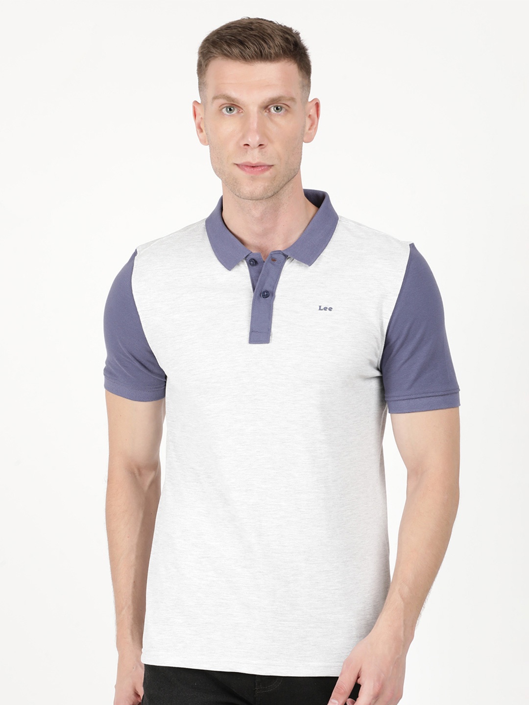 

Lee Men Grey & Purple Polo Collar Slim Fit Cotton T-shirt